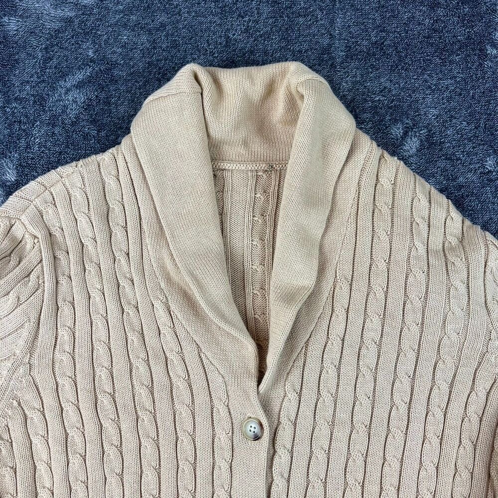Vtg Lauren Ralph Lauren Chunky Cable Knit Shawl Collar Cotton Cardigan L/XL* - Picture 11 of 12